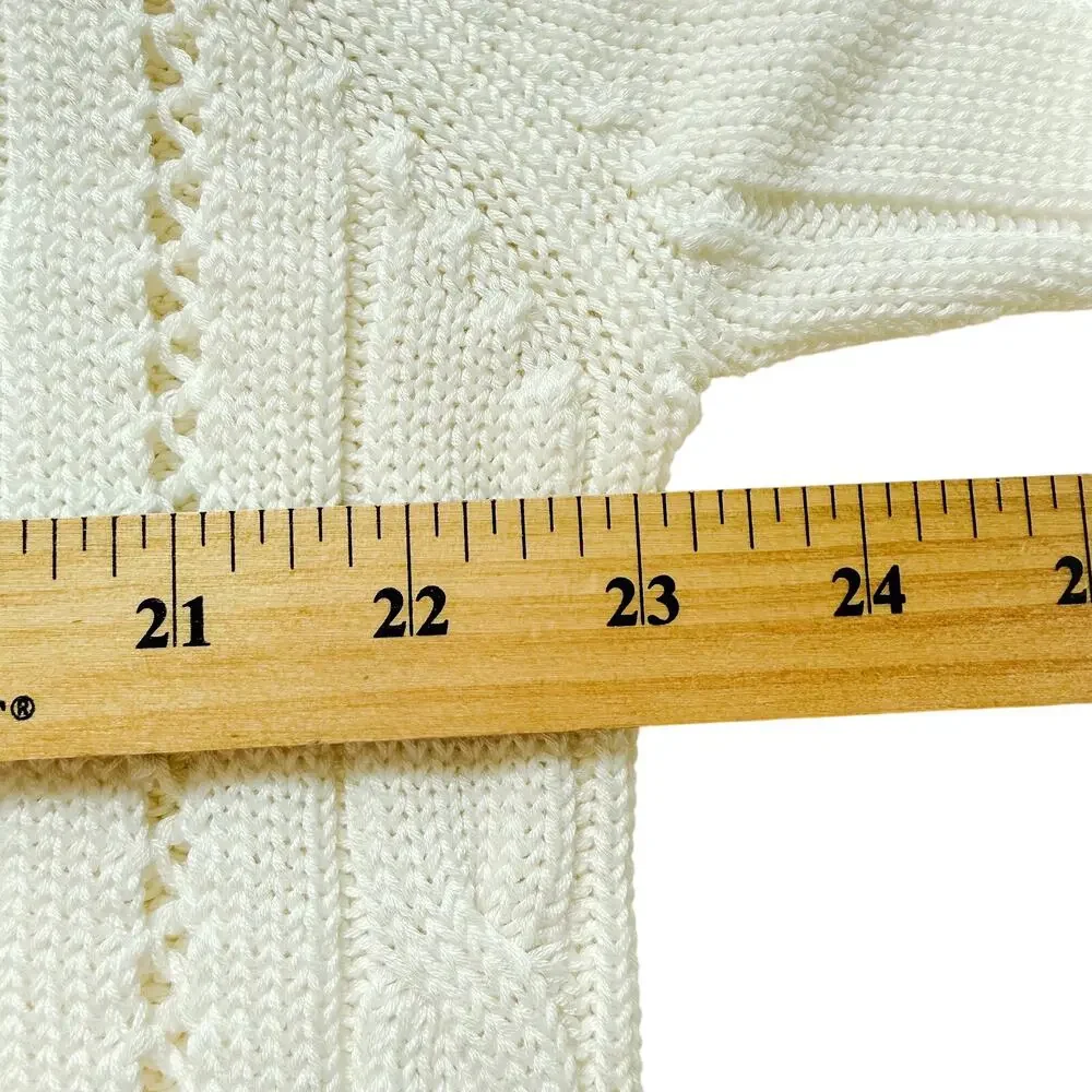 VTG Escada Cable Knit Cricket Sweater Mens US L White Navy Blue Tennis Cotton